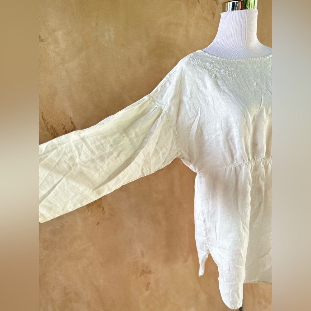 Uniqlo Premium 100% Linen Boho Long-Sleeve tunic Dress coverup Size M off-white - Picture 4 of 7